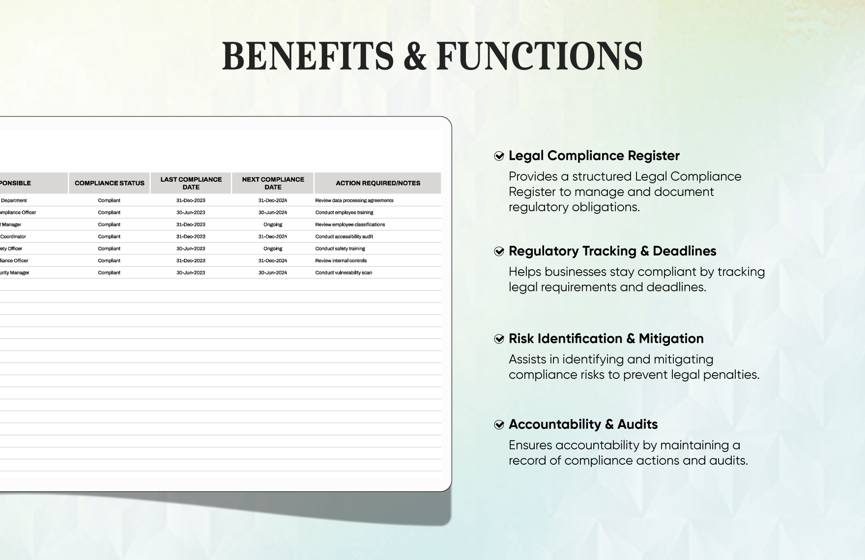 Legal Compliance Register Template