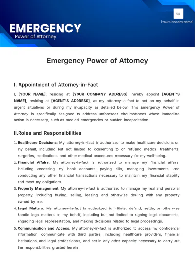 Free Emergency Power of Attorney Template to Edit Online