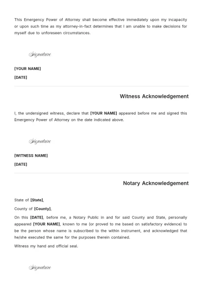 Free Emergency Power of Attorney Template to Edit Online
