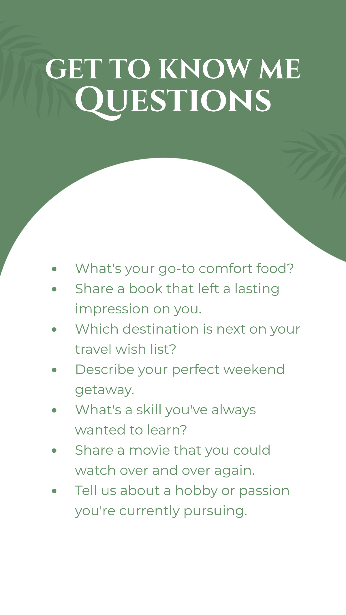 Free Get to Know Me Question List Instagram Story Template