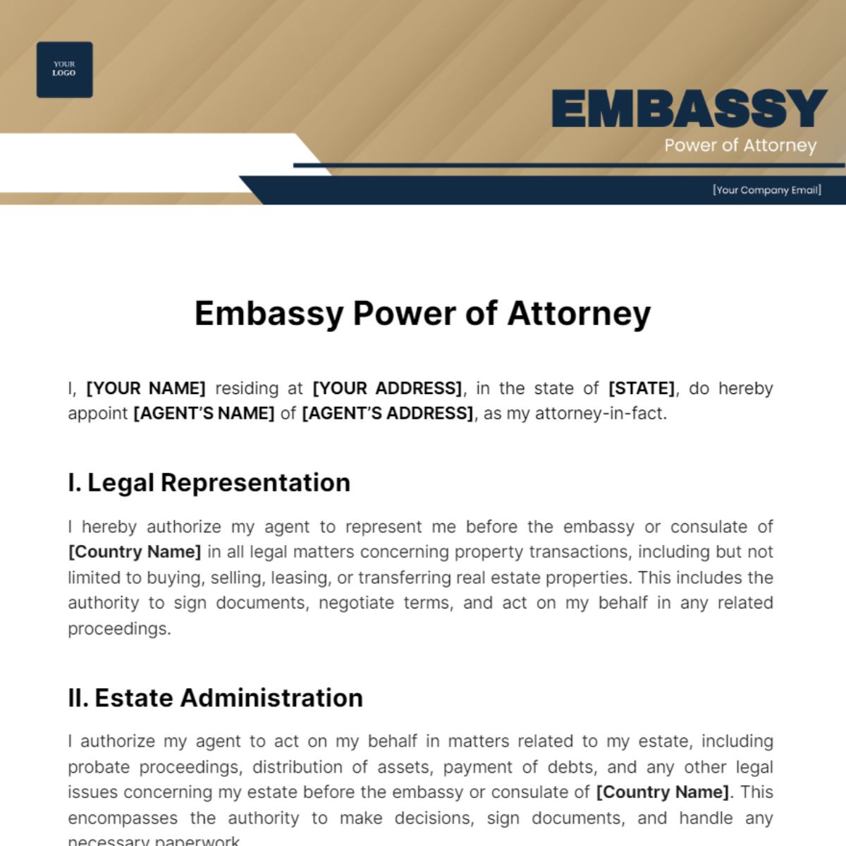 Embassy Power of Attorney Template