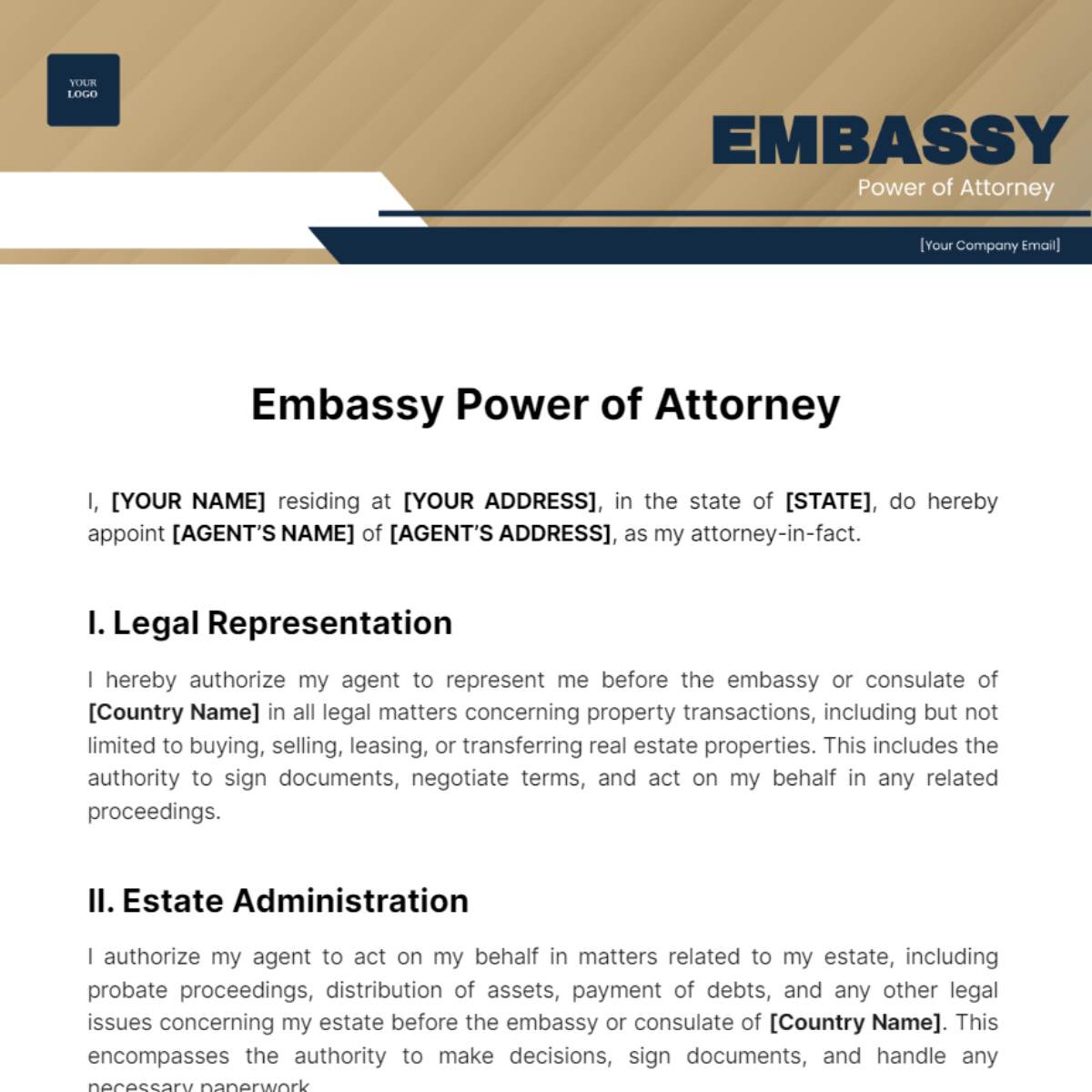 Embassy Power of Attorney Template - Edit Online & Download