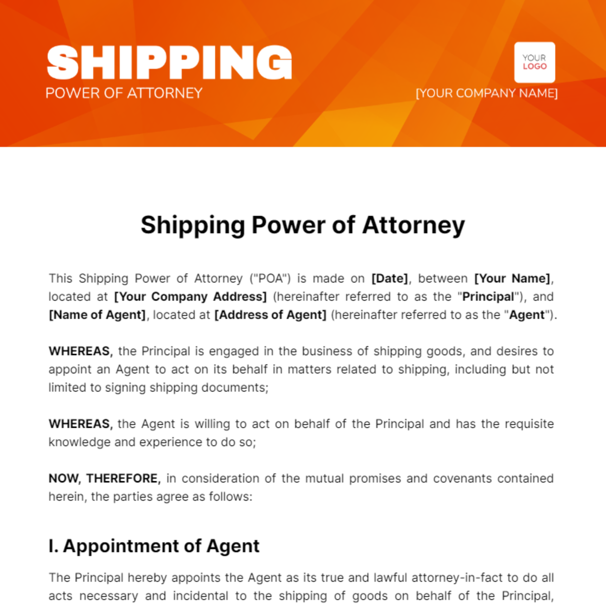 Shipping Power of Attorney Template
