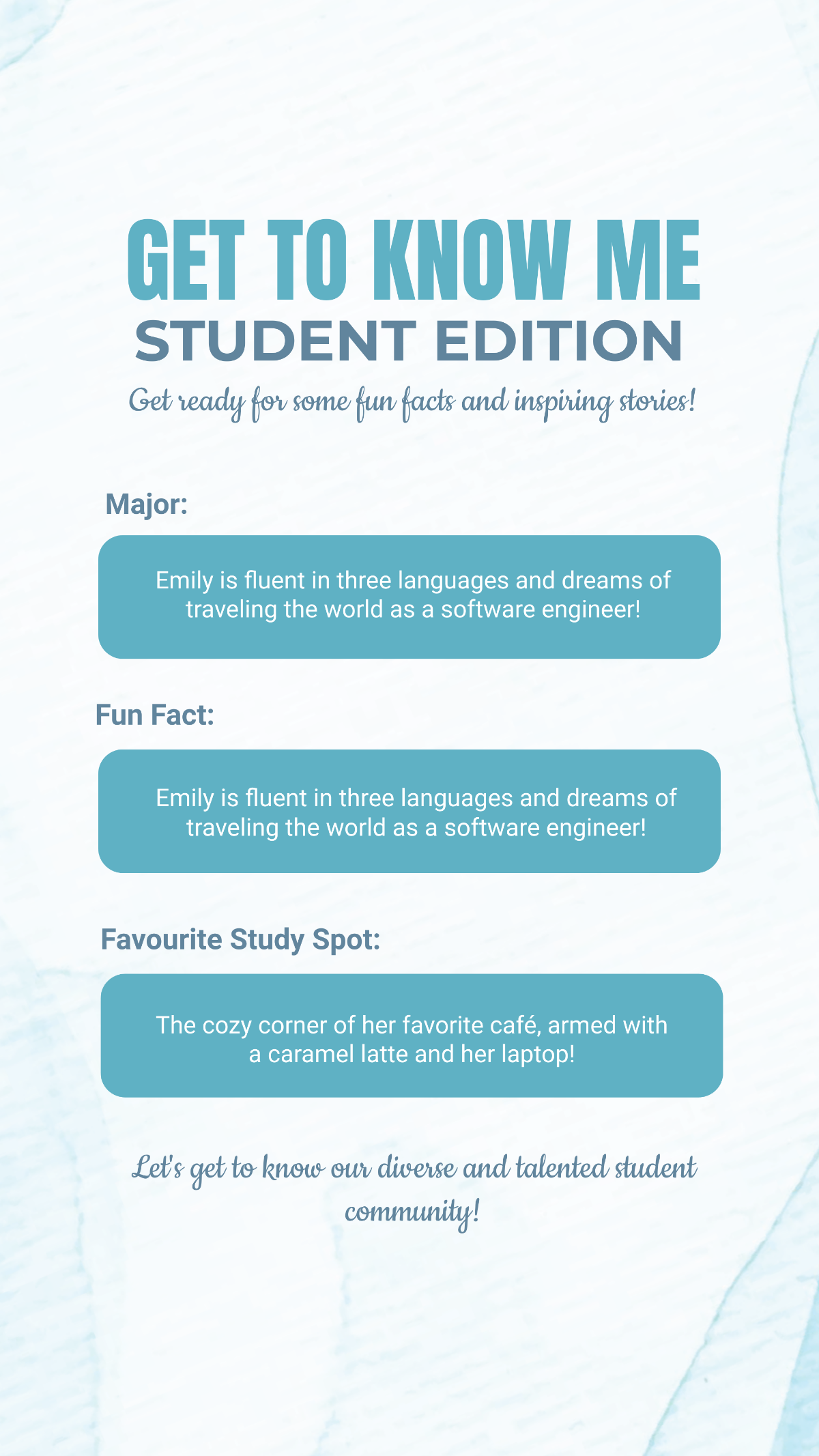 Get to Know Me Student's Instagram Story Template