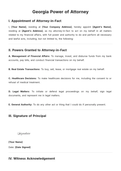 Free Georgia Power of Attorney Template to Edit Online