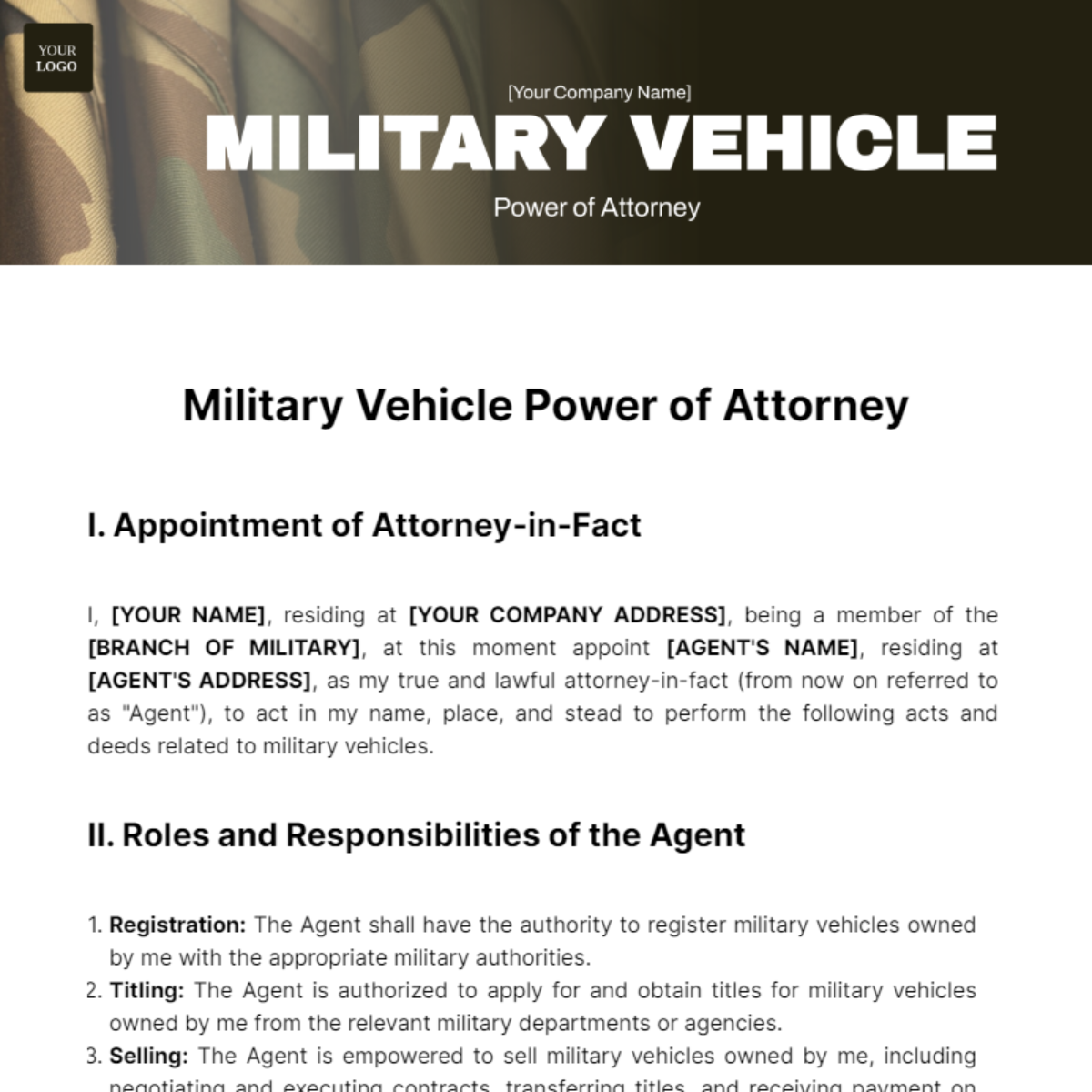 Military Power of Attorney Template