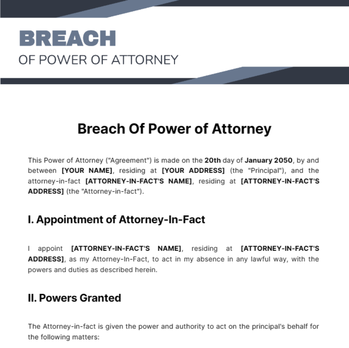 Breach Of Power of Attorney Template