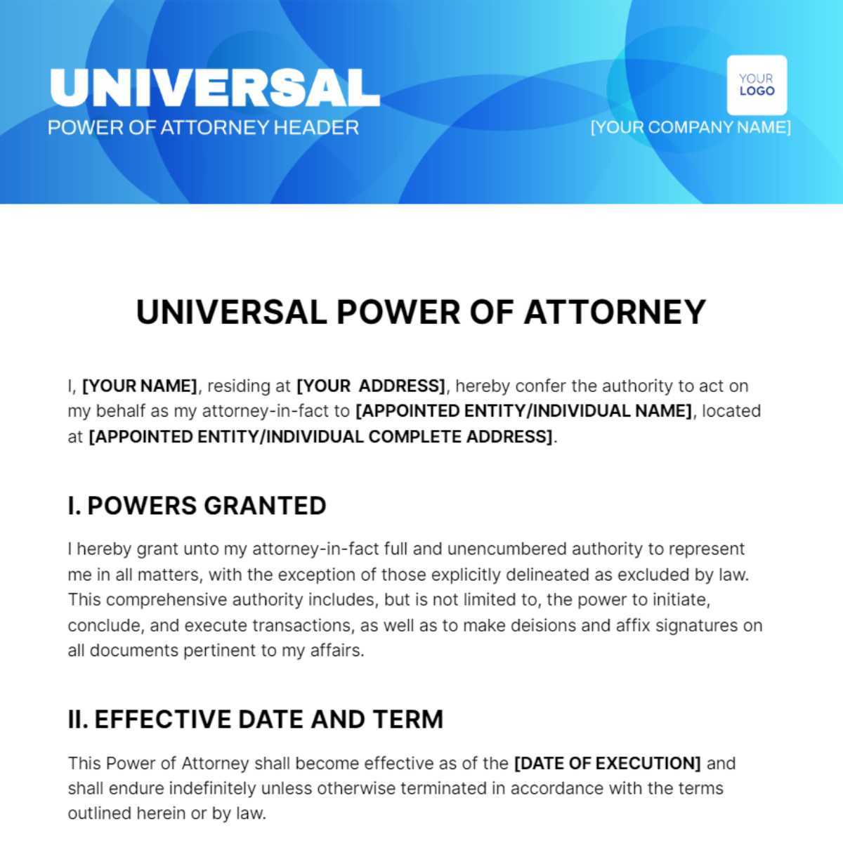 Universal Power of Attorney Template