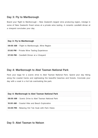 Free New Zealand Honeymoon Itinerary Template to Edit Online