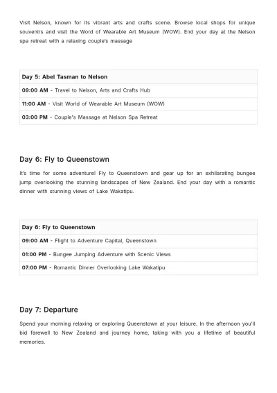 Free New Zealand Honeymoon Itinerary Template to Edit Online