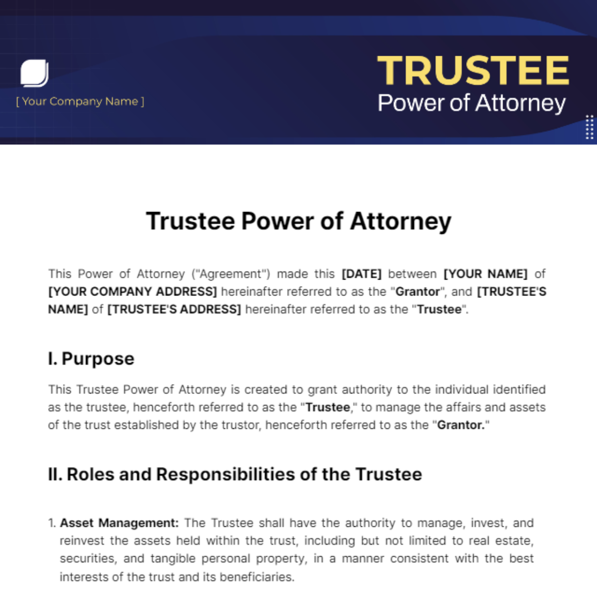 Trustee Power of Attorney Template