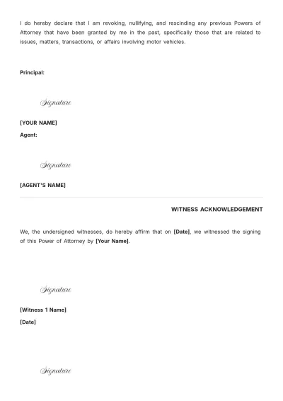 Free Colorado Motor Vehicle Power of Attorney Template to Edit Online