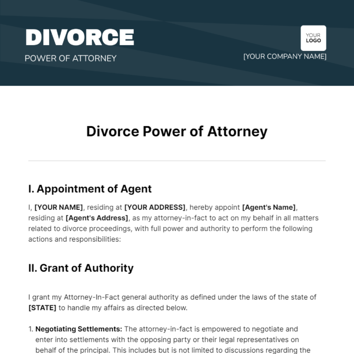 Divorce Power of Attorney Template