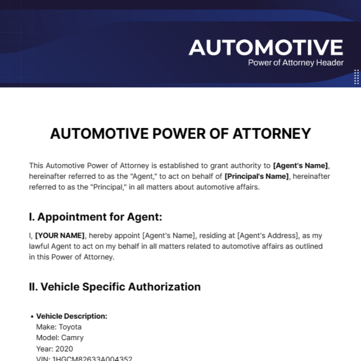 Automotive Power of Attorney