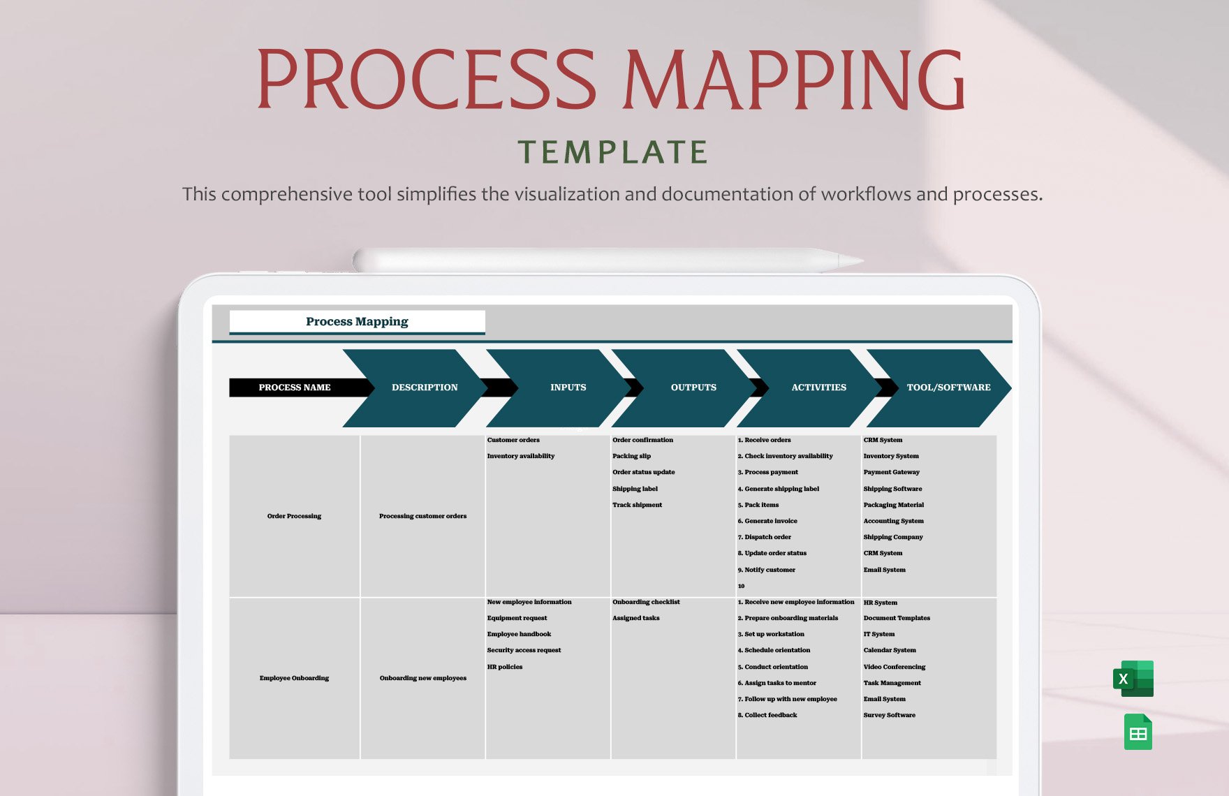 Process Mapping Template in Excel, Google Sheets