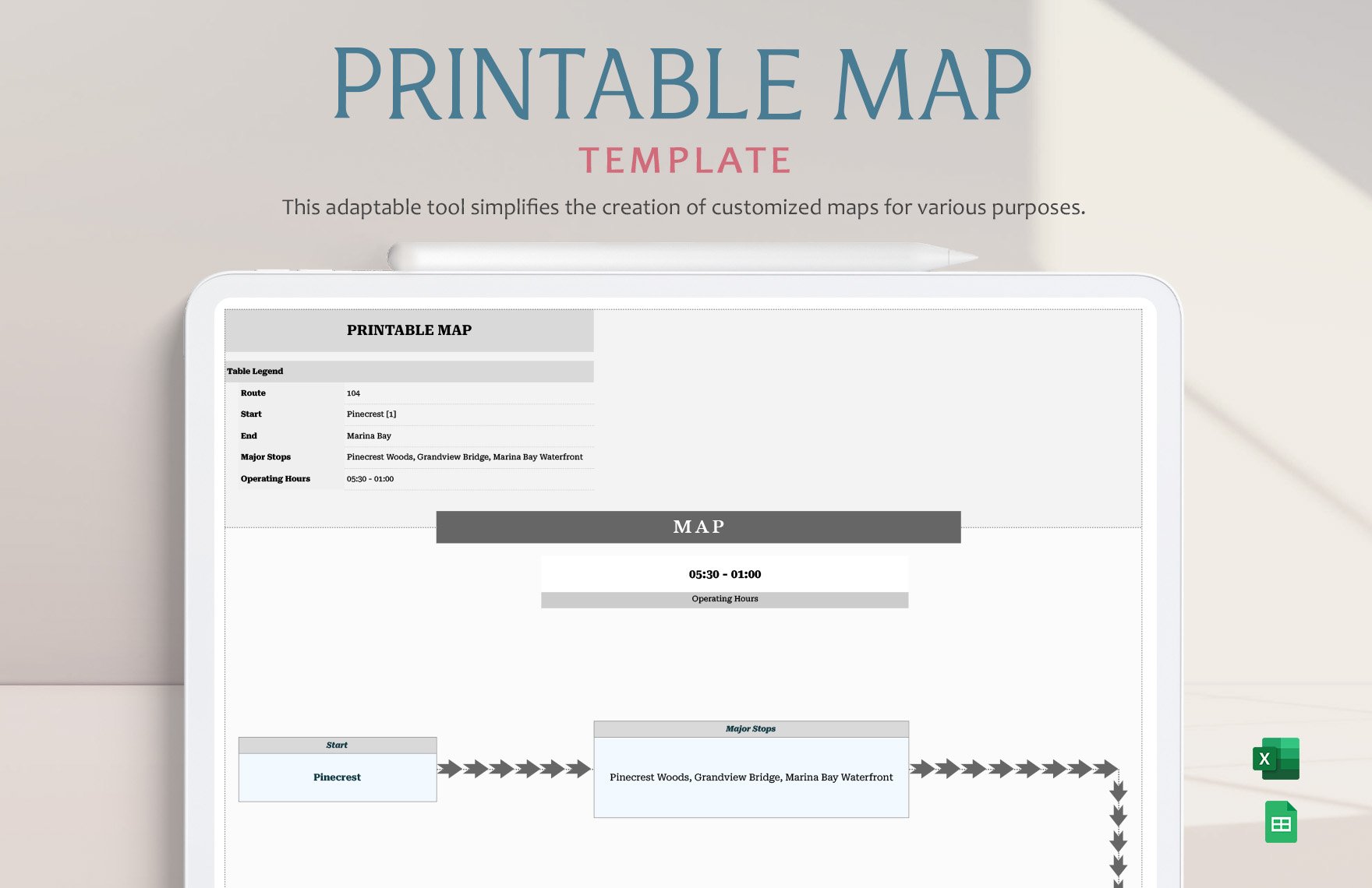 Printable Map Template in Excel, Google Sheets