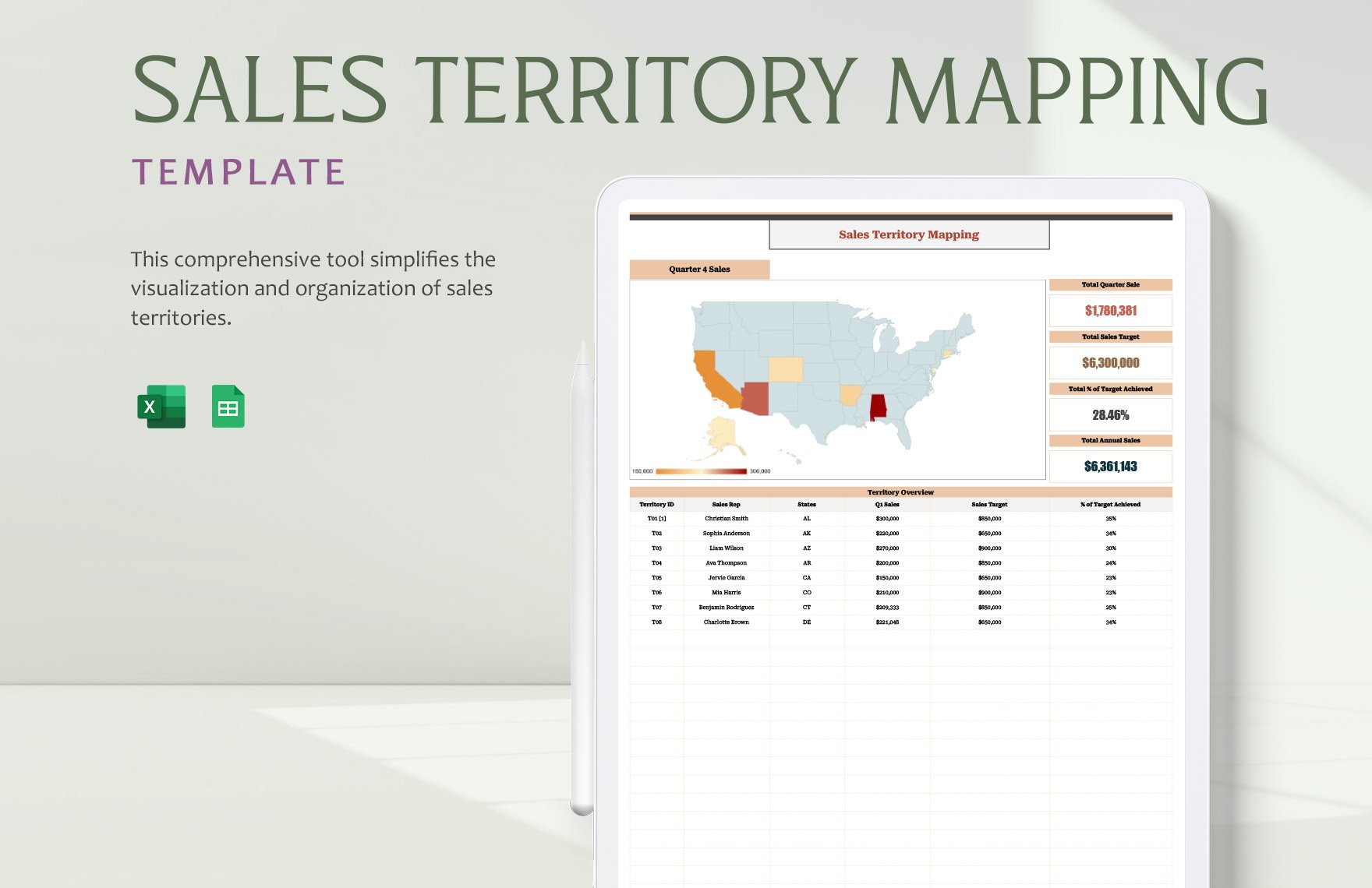 Sales Territory Mapping Template in Excel, Google Sheets