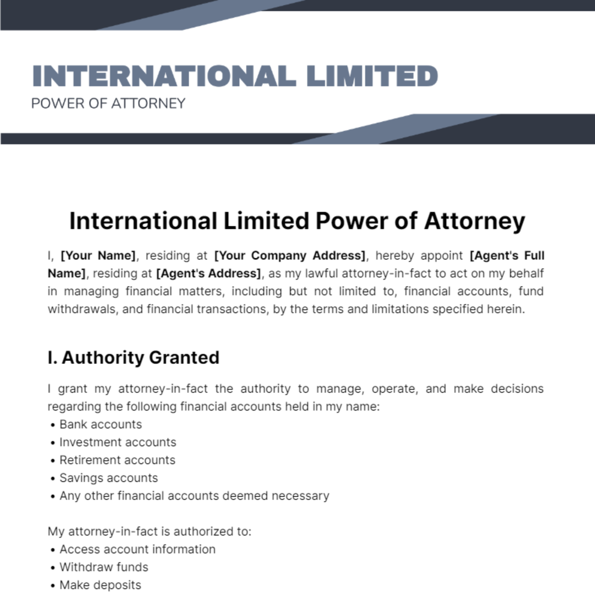 International Limited Power of Attorney Template