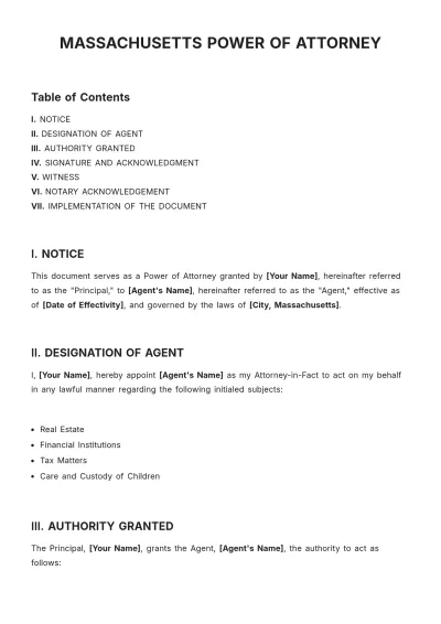 Free Massachusetts Power of Attorney Template to Edit Online