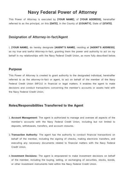 Free Navy Federal Power of Attorney Template to Edit Online