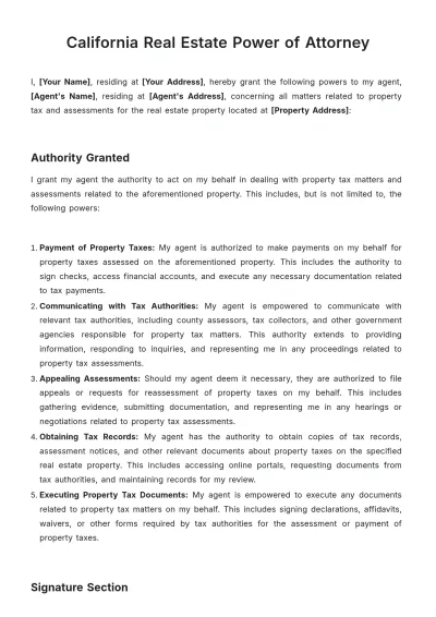 Free California Real Estate Power of Attorney Template to Edit Online