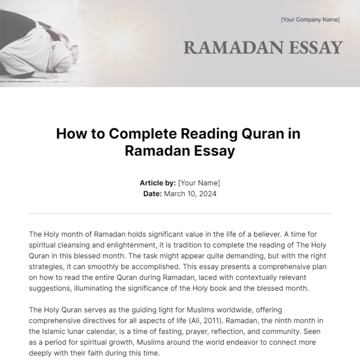 Free How to Complete Reading Quran in Ramadan Essay