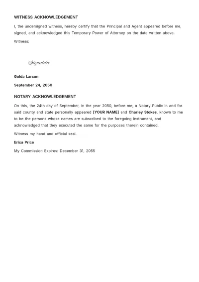 Free Temporary Power of Attorney Template to Edit Online