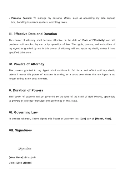 Free New Mexico Power of Attorney Template to Edit Online