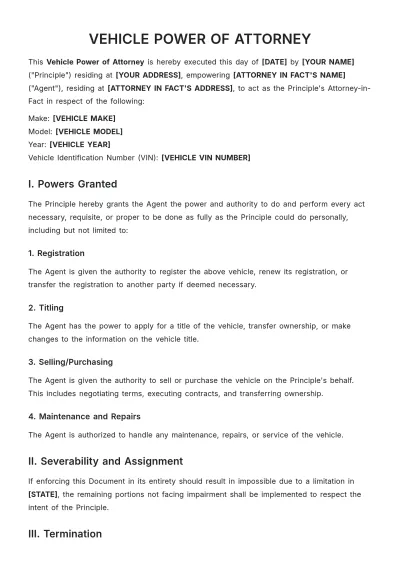 Free Vehicle Registration Power of Attorney Template to Edit Online