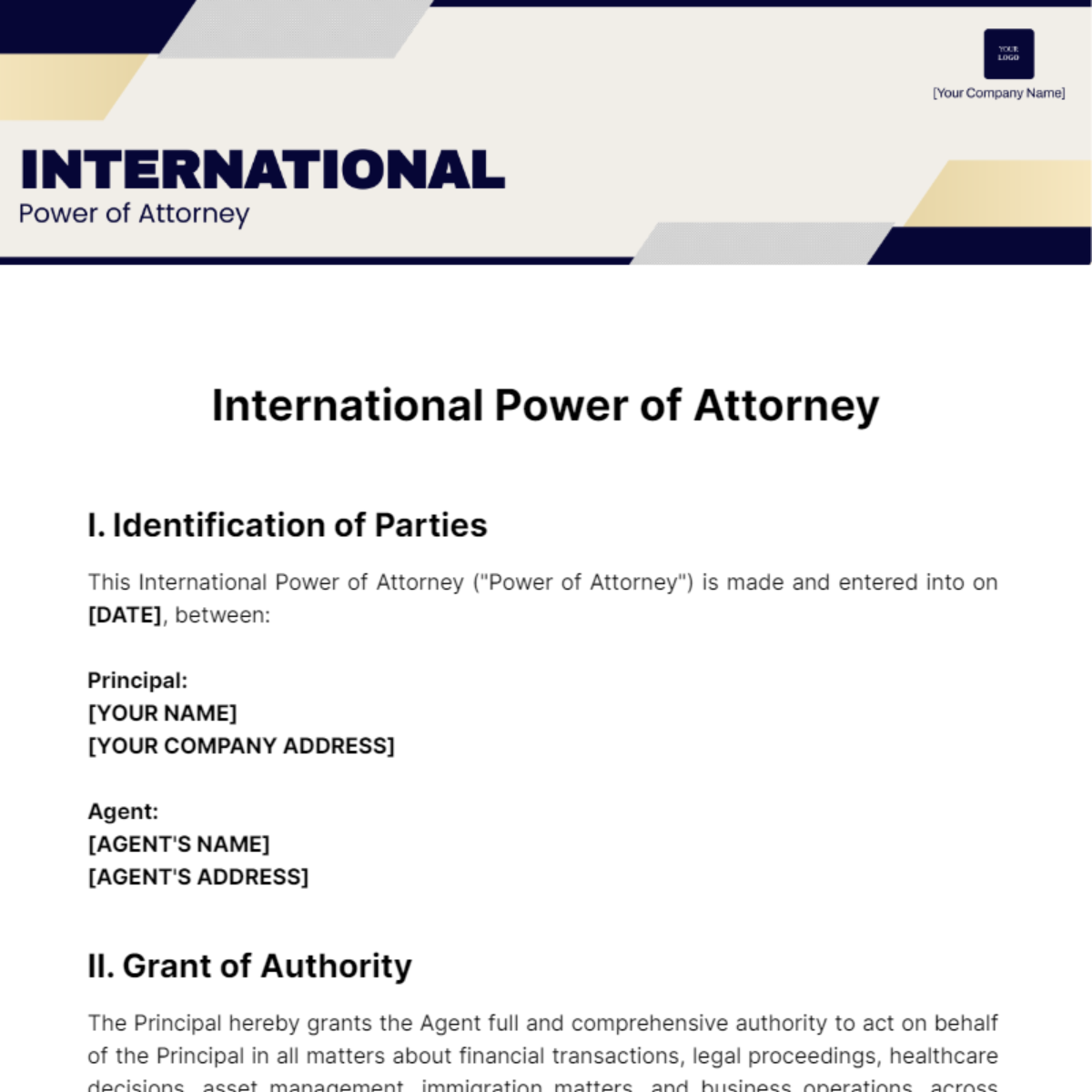 International Power of Attorney Template