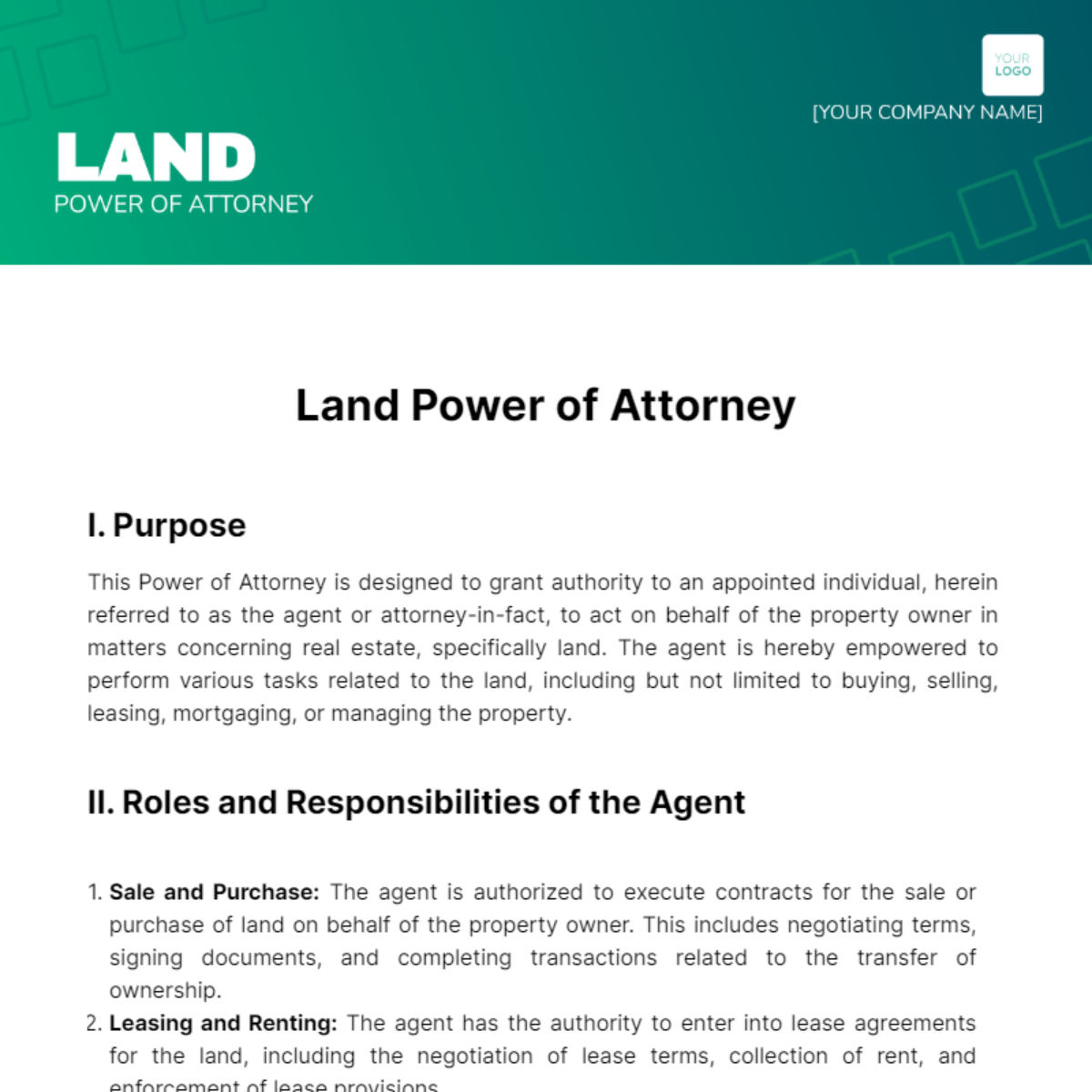 Land Power of Attorney Template
