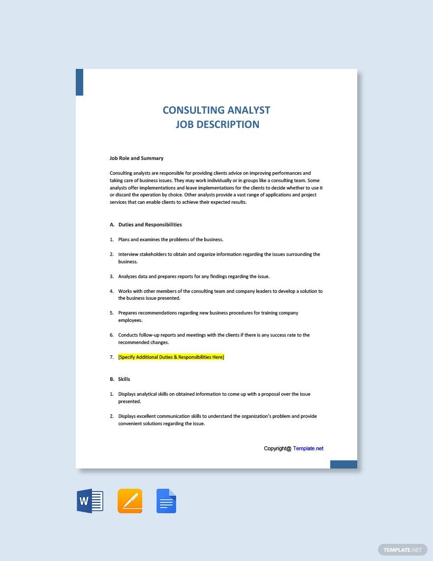 Consulting Analyst Job Ad/Description Template
