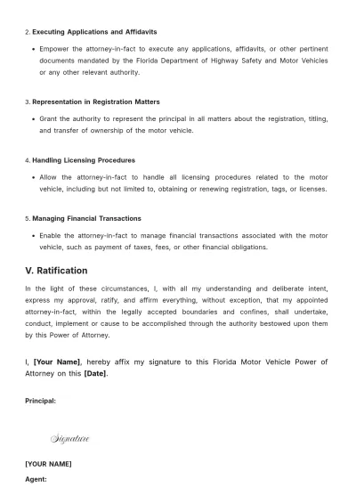 Free Florida Motor Vehicle Power of Attorney Template to Edit Online