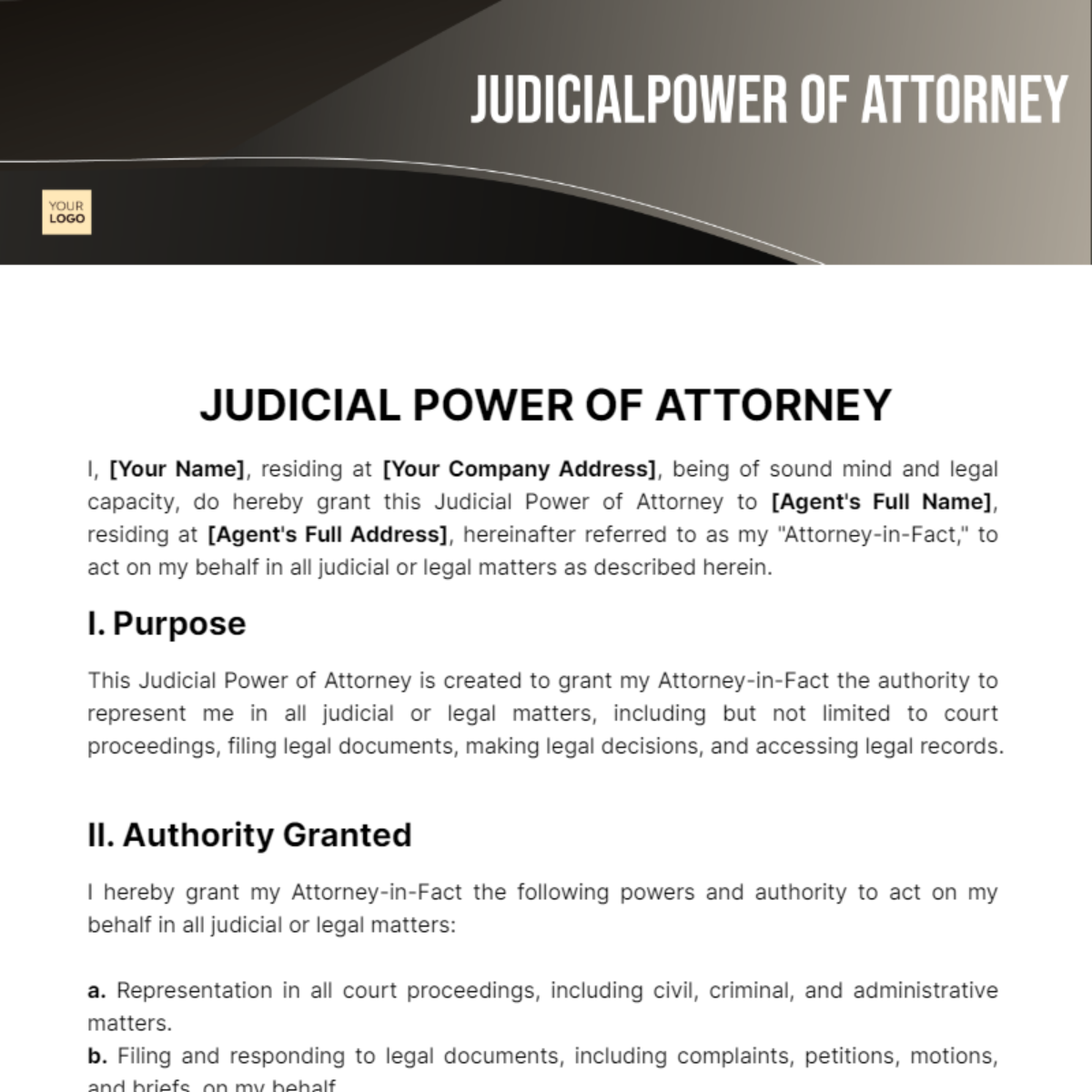 Judicial Power of Attorney Template