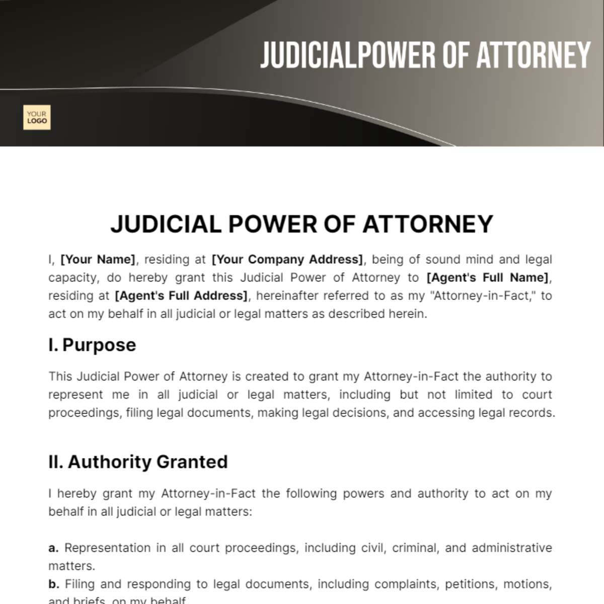 Judicial Power of Attorney Template - Edit Online & Download