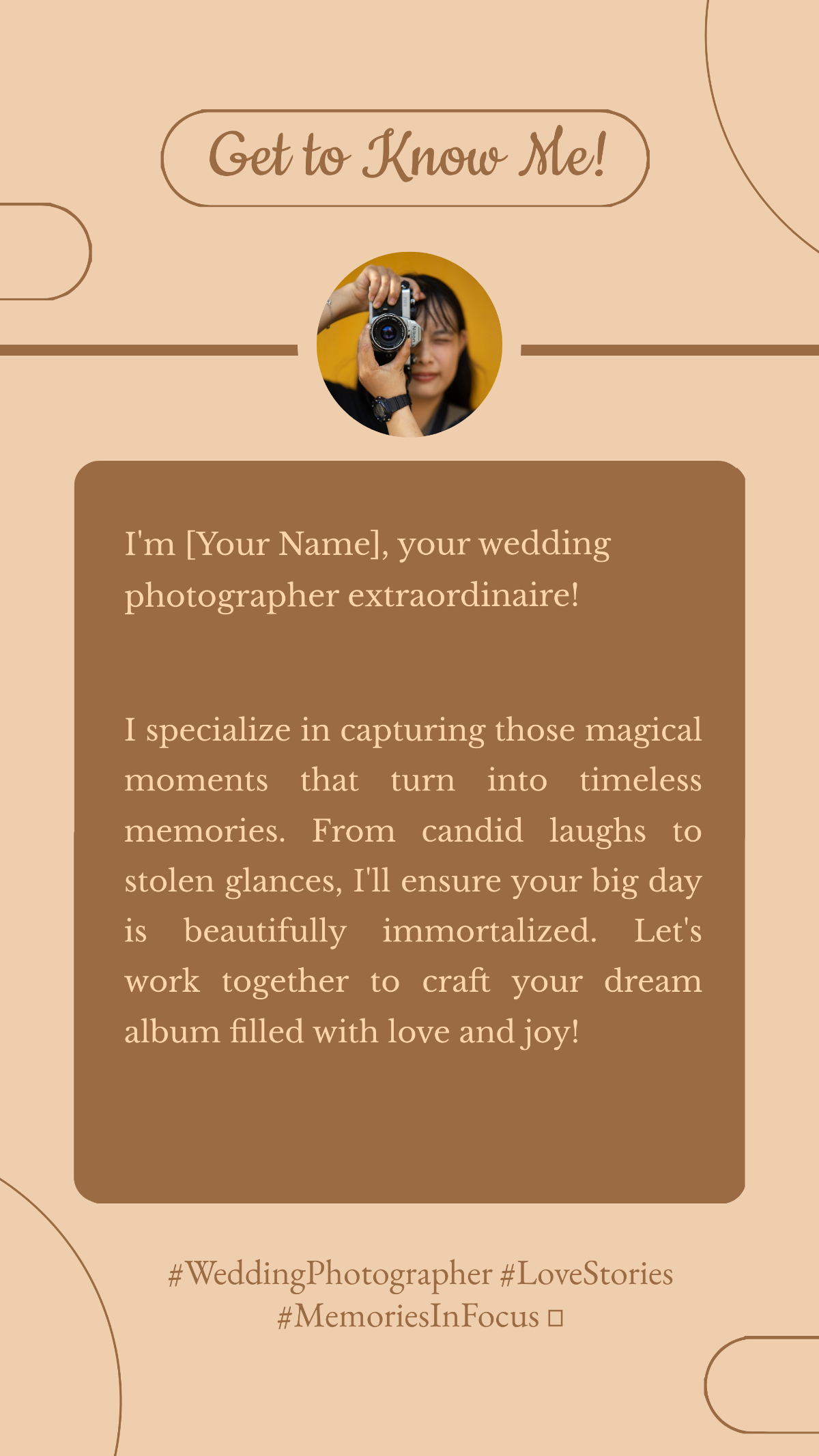 Wedding Photographer Get to Know Me Instagram Post