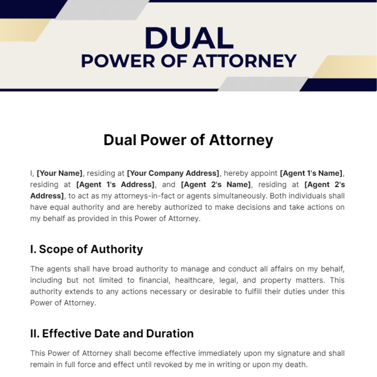 Dual Power of Attorney Template
