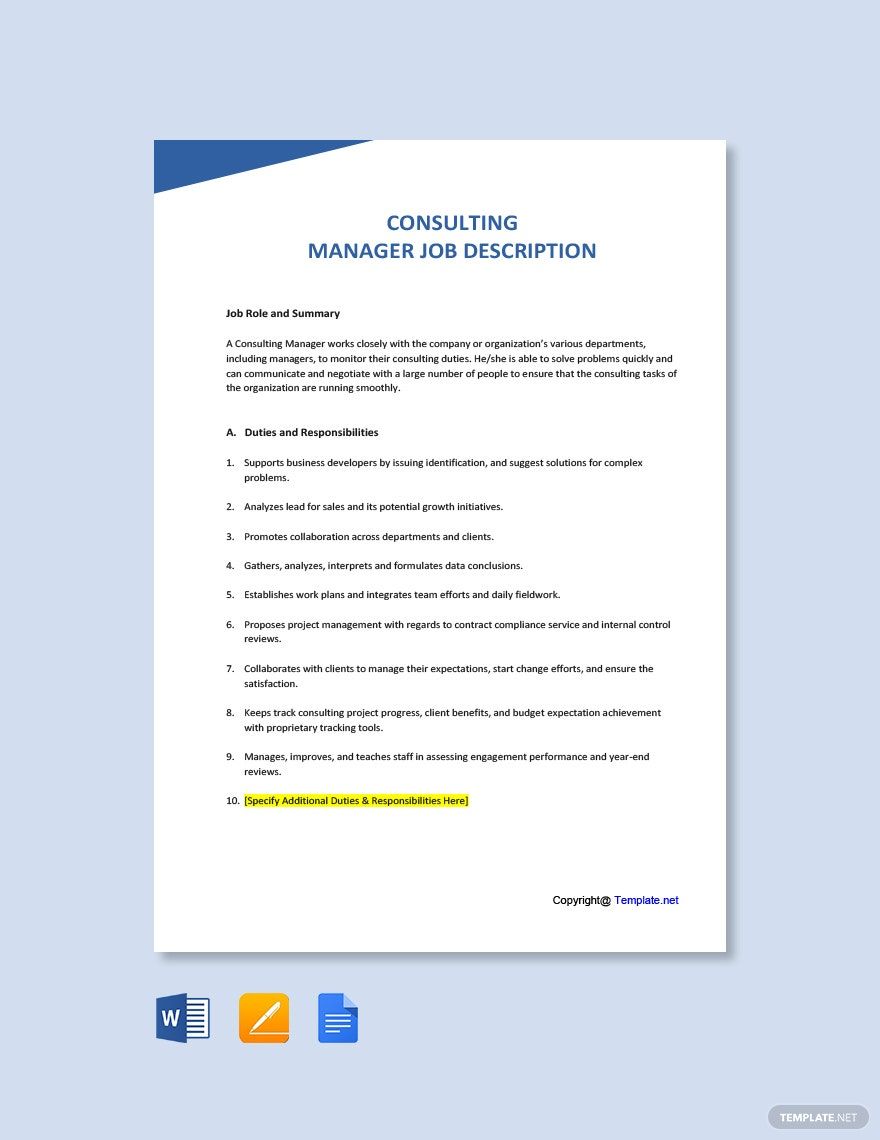 Consulting Manager Job Ad/Description Template