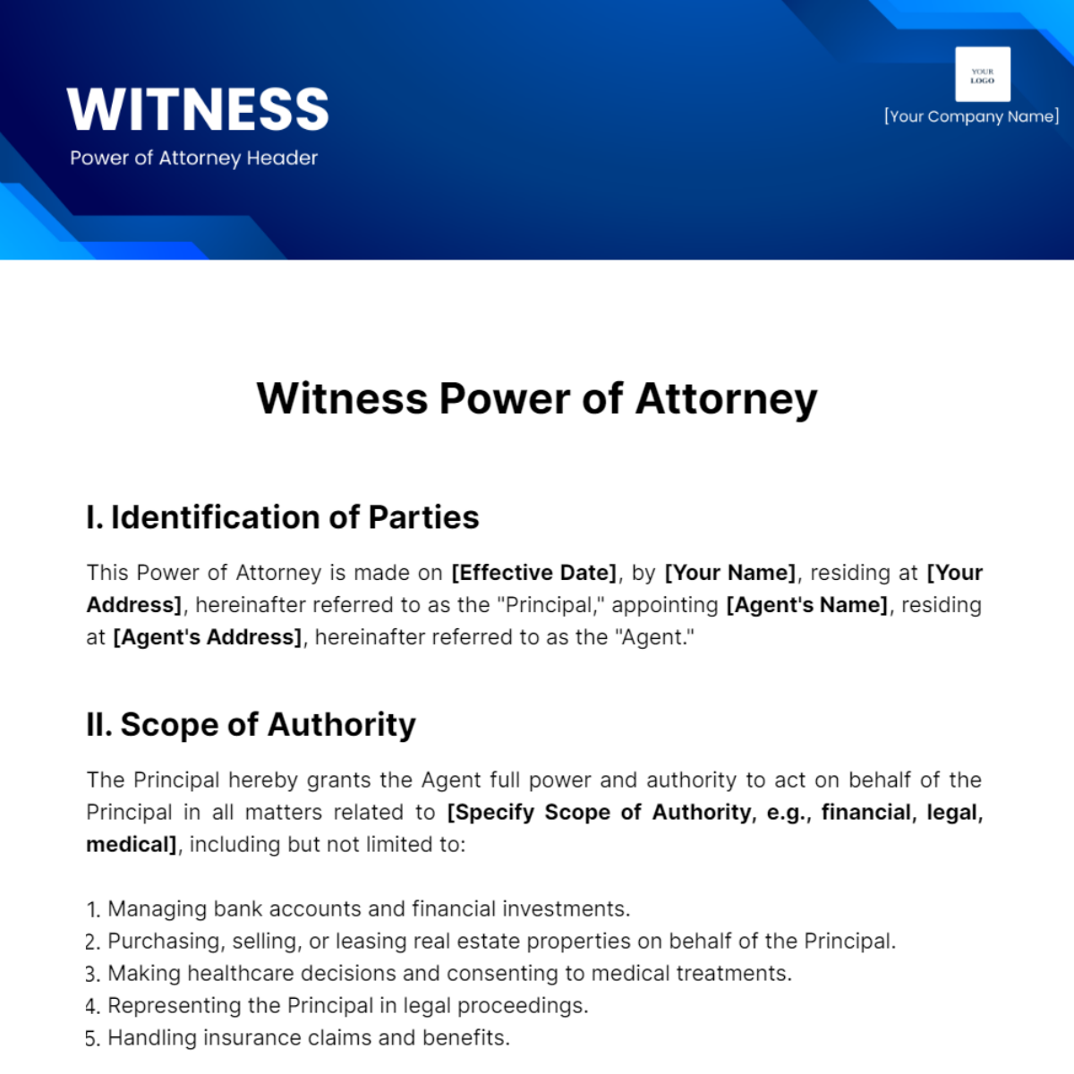 Witness Power of Attorney Template