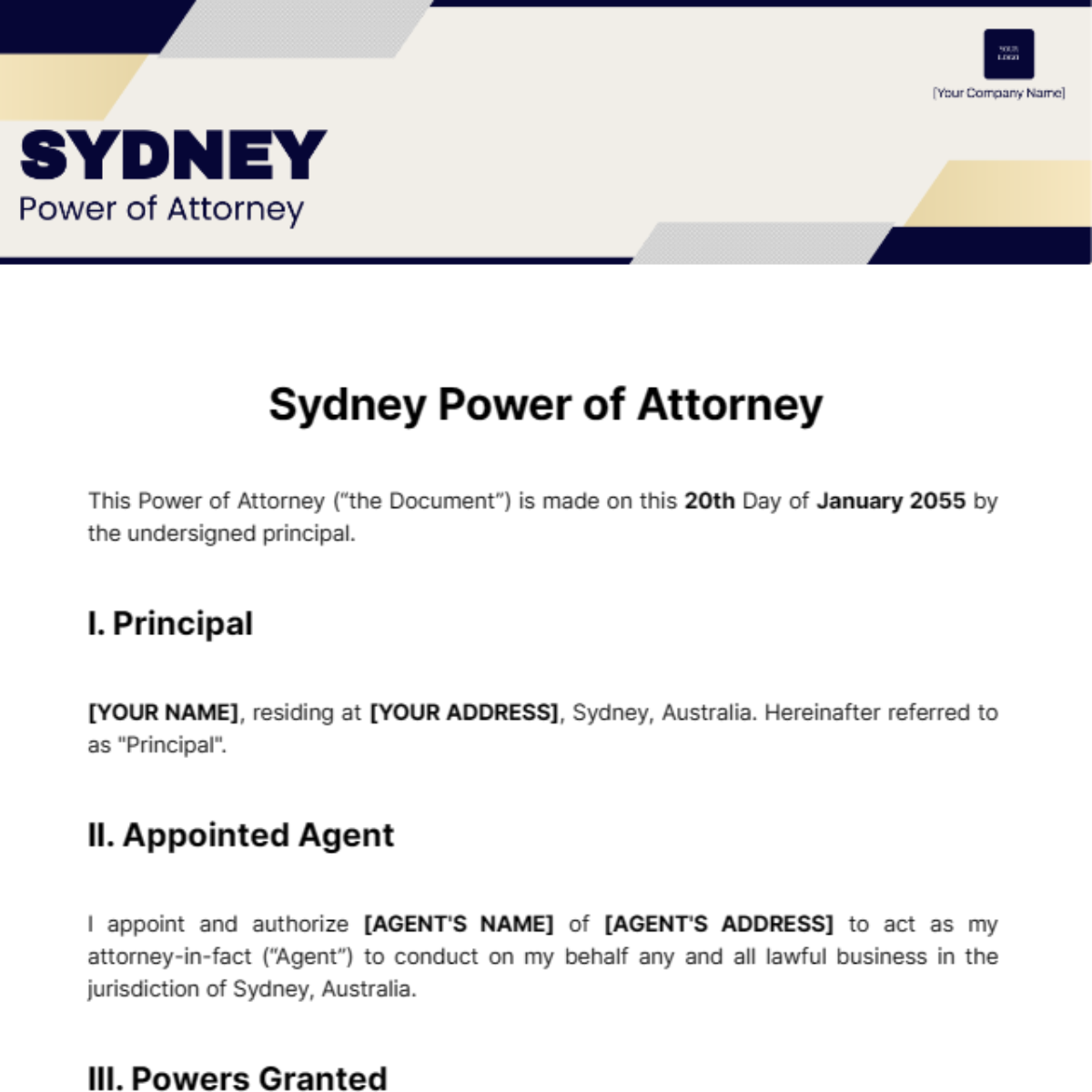 Sydney Power of Attorney Template