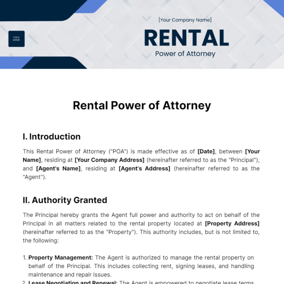 Rental Power of Attorney Template