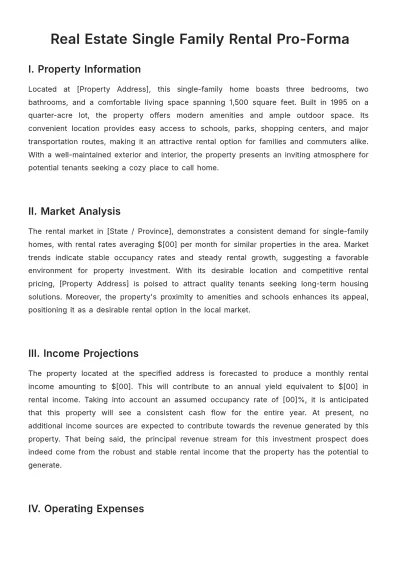 Free Real Estate Single Family Rental Pro-Forma Template to Edit Online