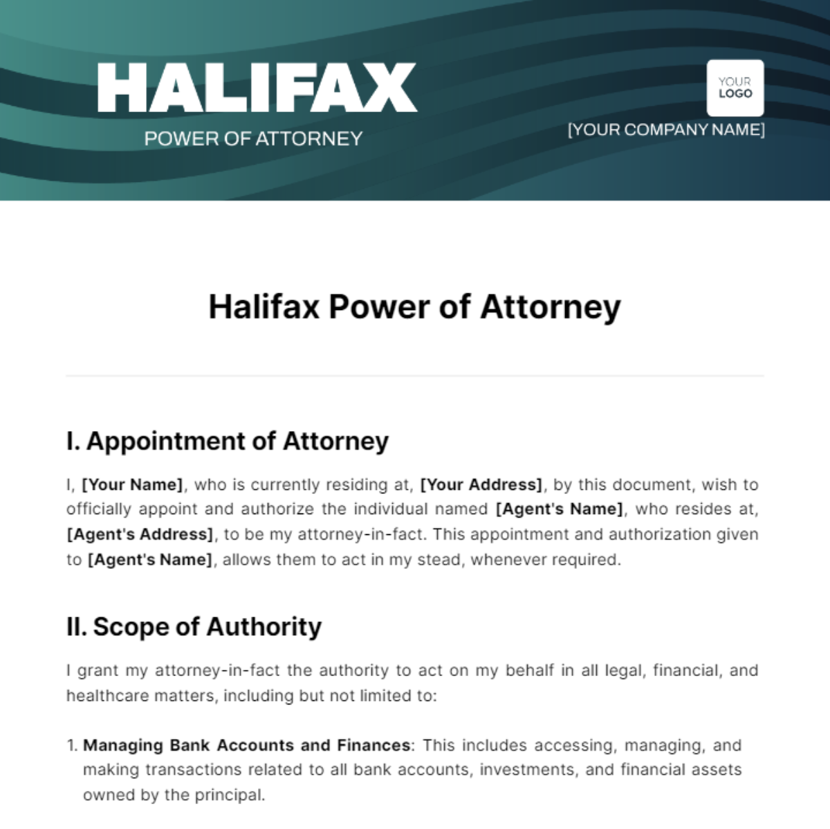 Halifax Power of Attorney Template