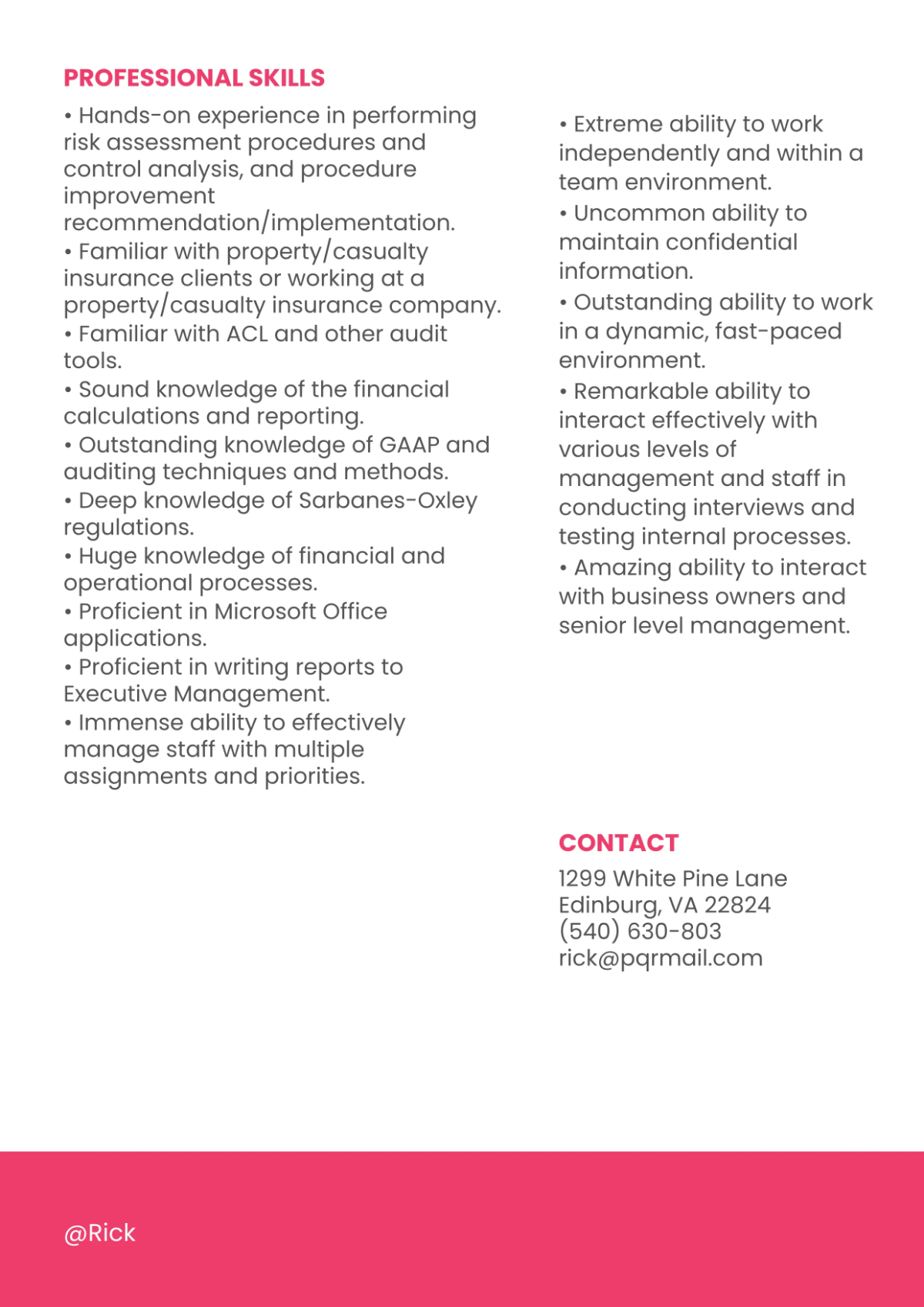 Free Financial Auditor Resume Template to Edit Online