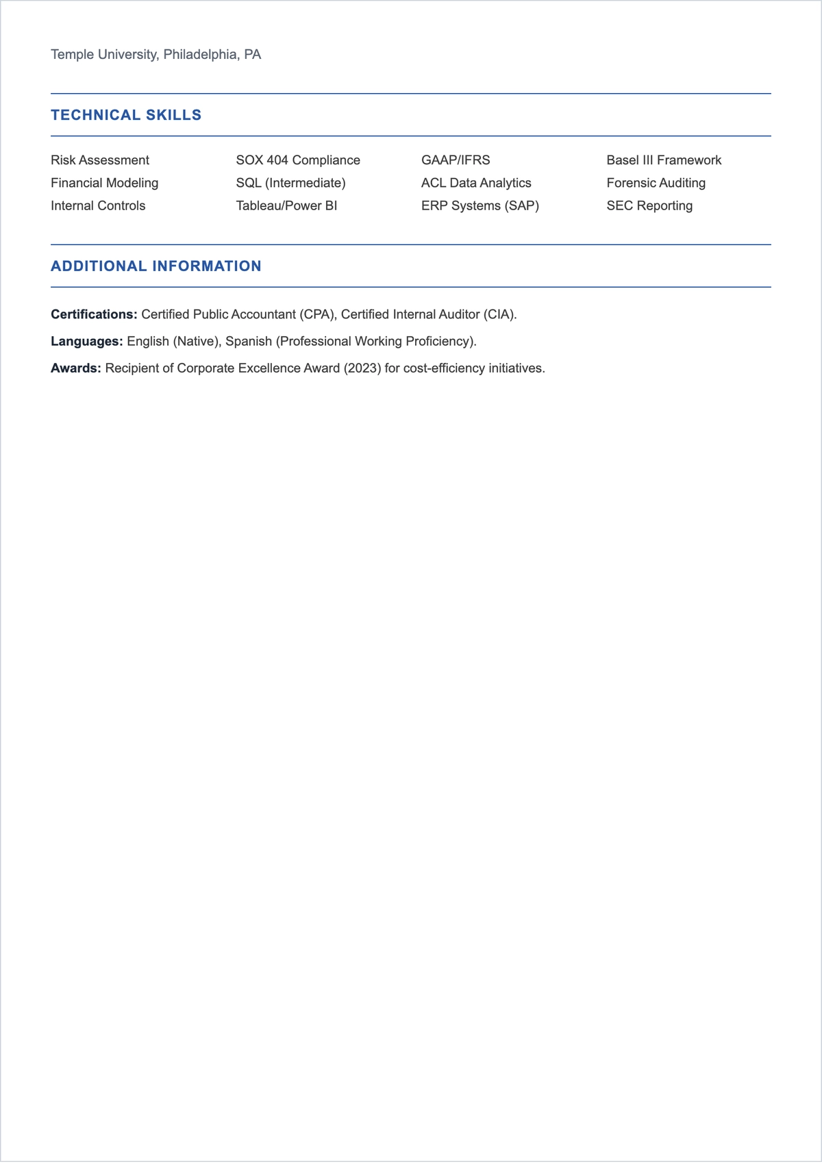 Free Financial Auditor ATS Resume Template, AI Resume Builder