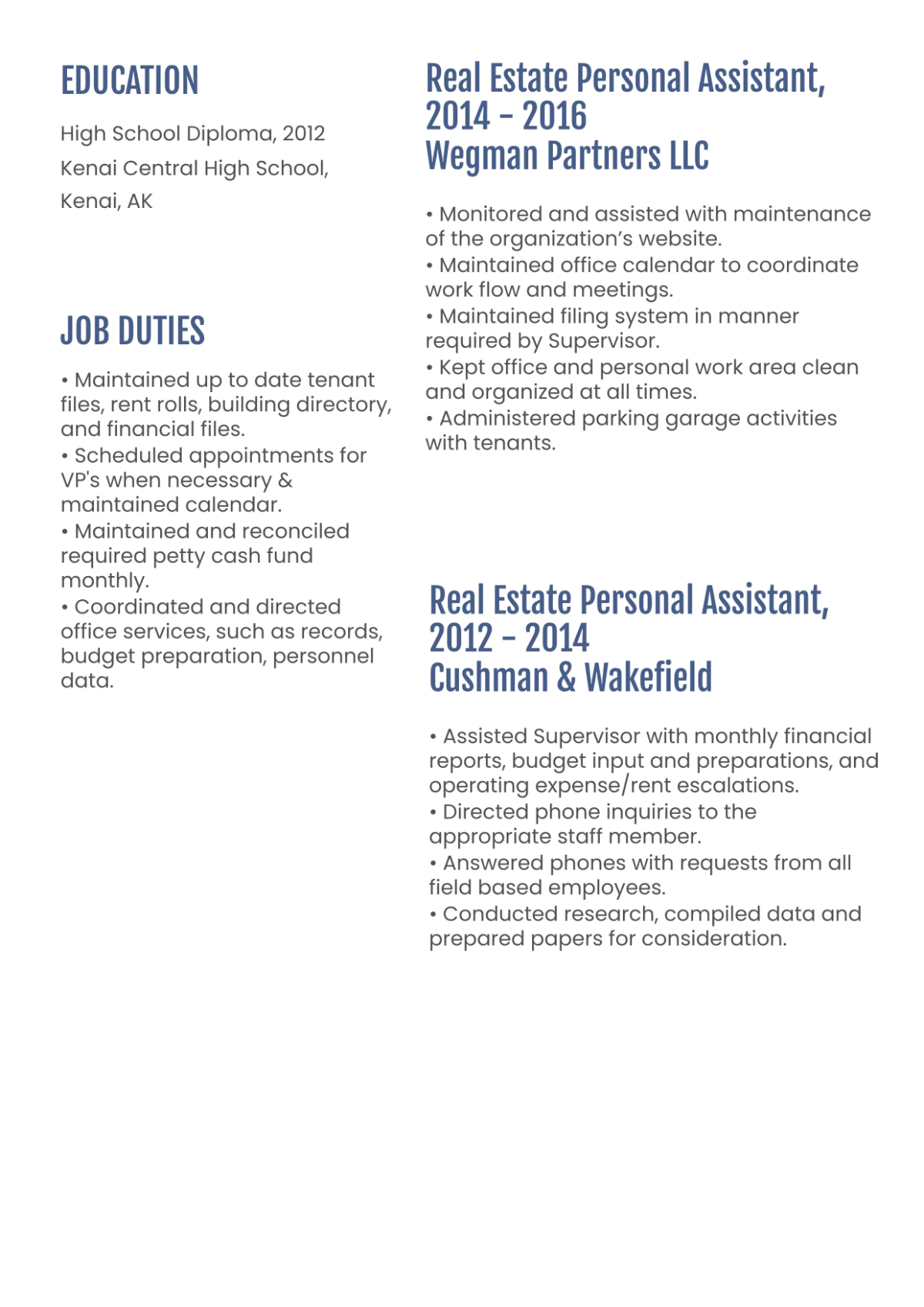 Free Real Estate Personal Assistant Resume Template to Edit Online