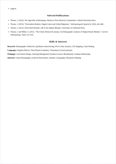 Free Anthropology Professor ATS Resume Template, AI Resume Builder