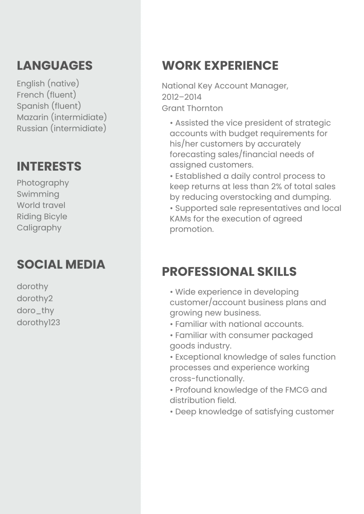 Free National Key Account Manager Resume Template to Edit Online