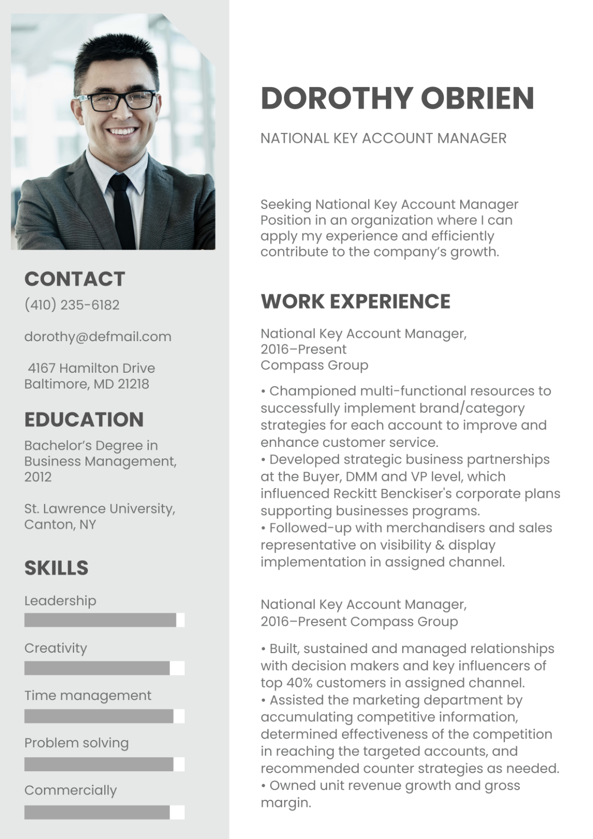 National Key Account Manager Resume