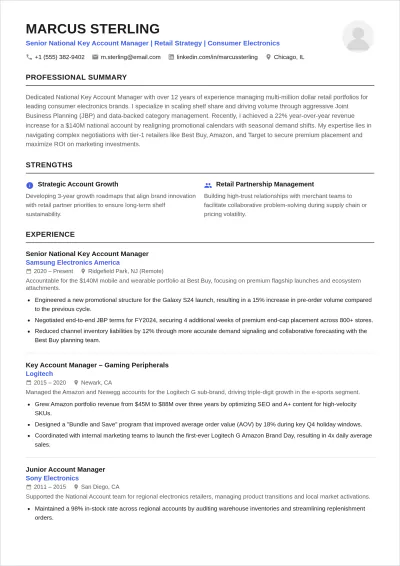 Free National Key Account Manager ATS Resume Template